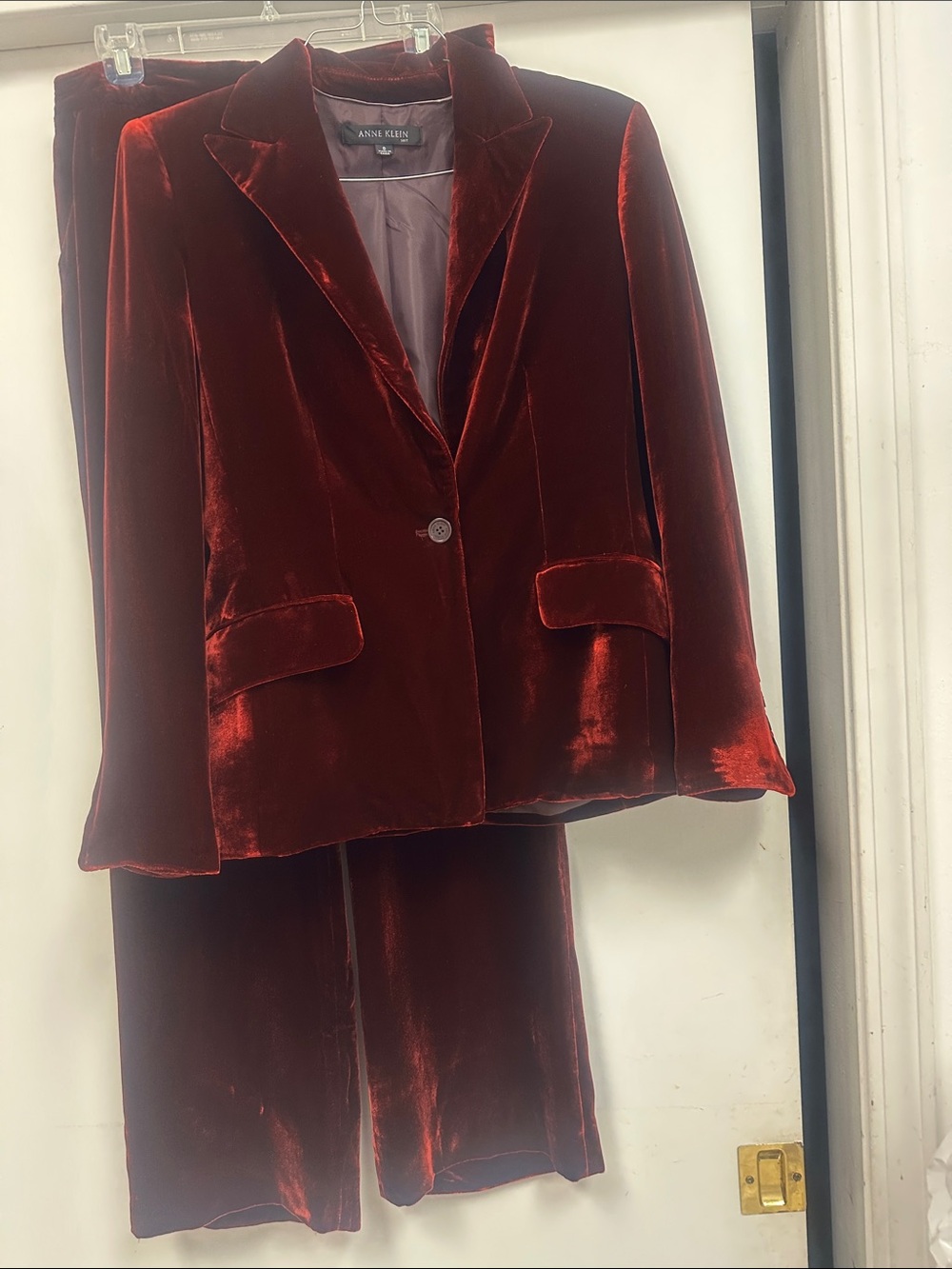 Anne Klein Velvet Blazer and Trousers in Deep Wine